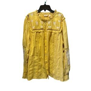 Logo Lavish by Lori Goldstein Long Sleeve Button Front Embroidered Top Size 2X